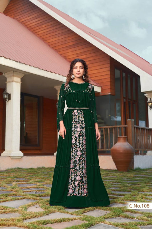 Embroidry Faux Georgette green dress