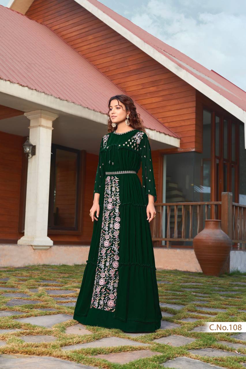 Embroidry Faux Georgette green dress