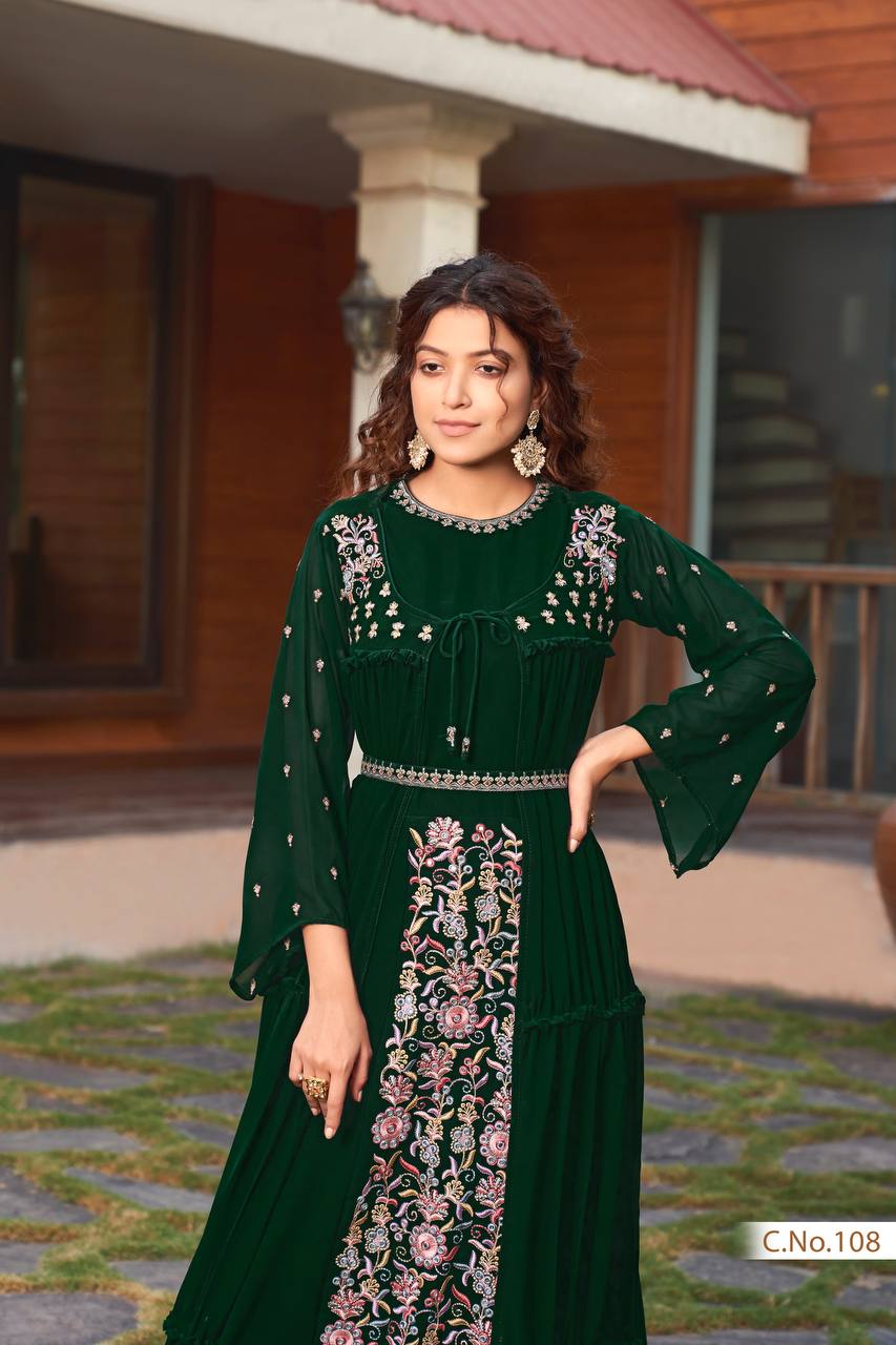 Embroidry Faux Georgette green dress