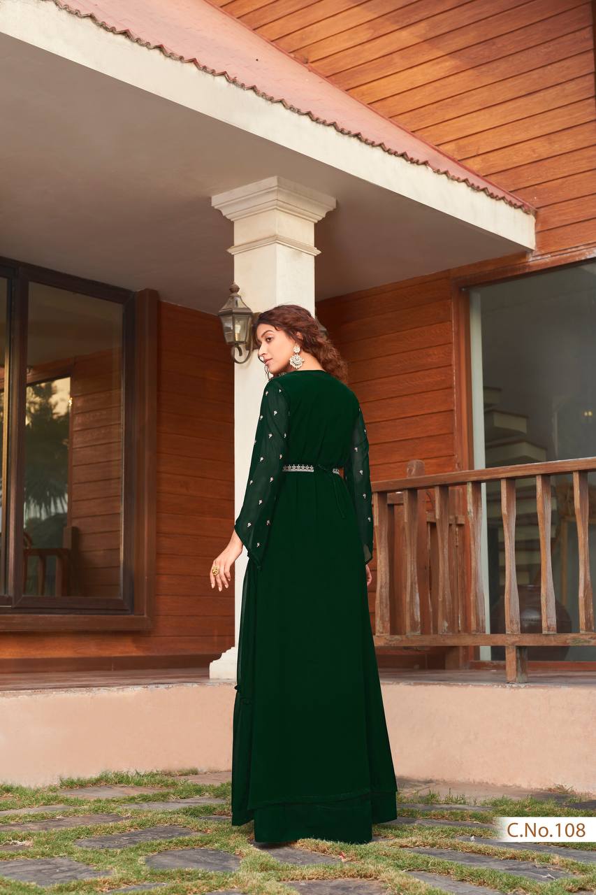 Embroidry Faux Georgette green dress