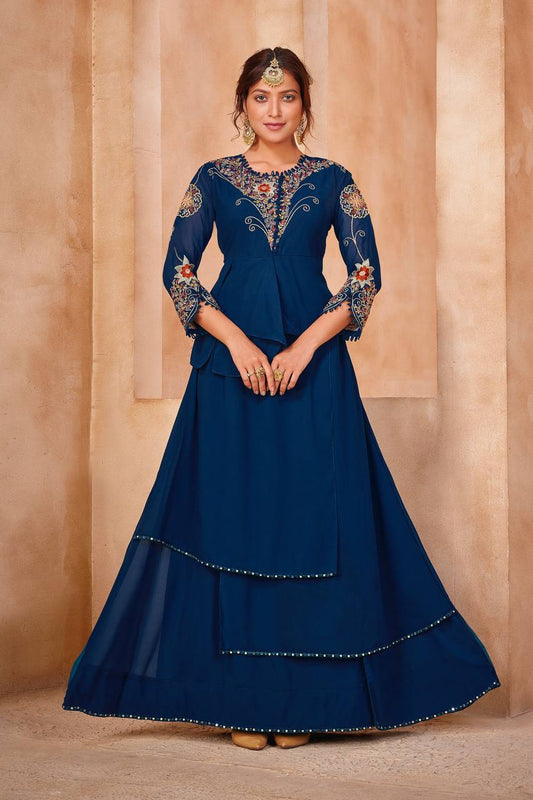 Neavy blue faux Georgette gown
