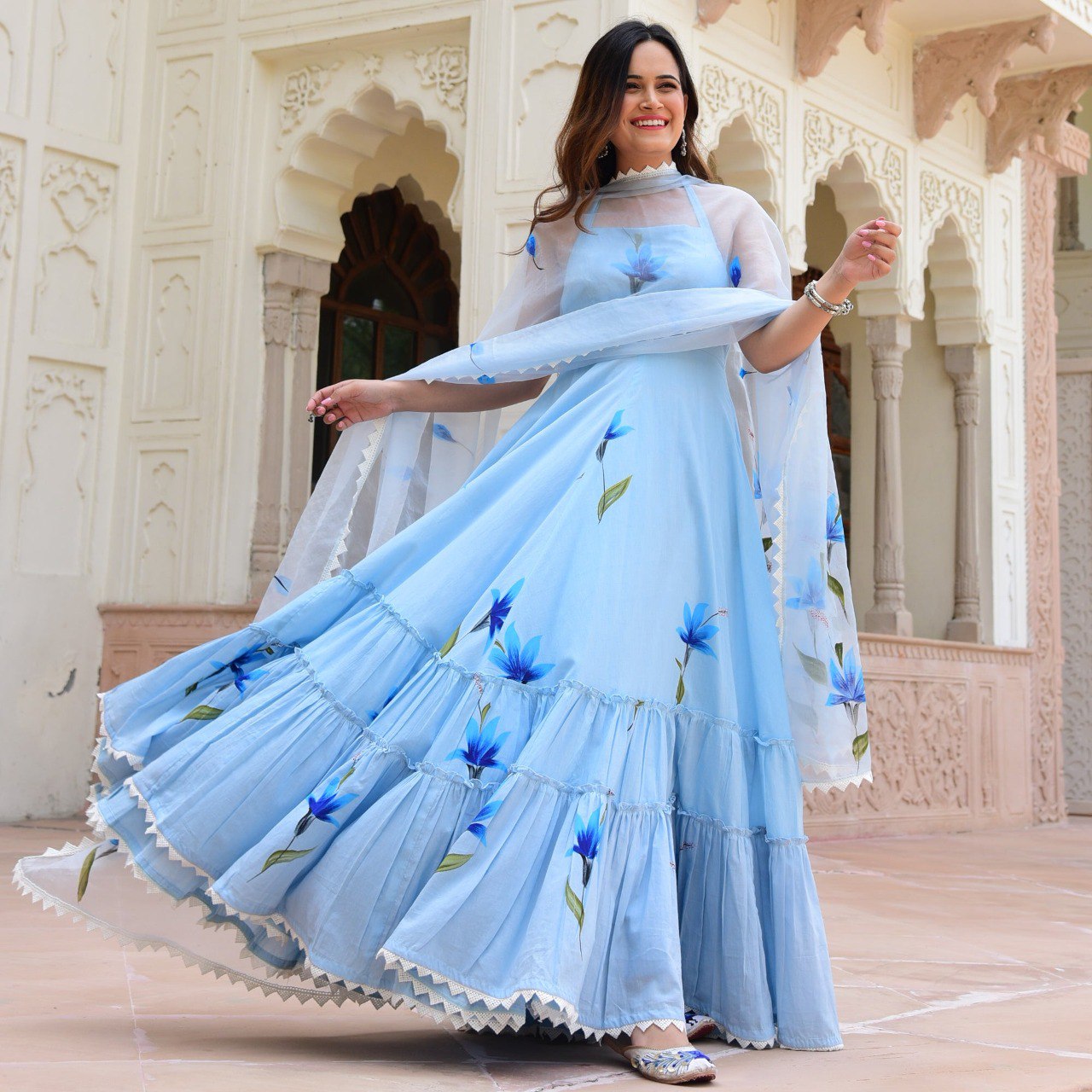 cotton long dress with dupatta Party Wear Long Dress With Dupatta For Women
