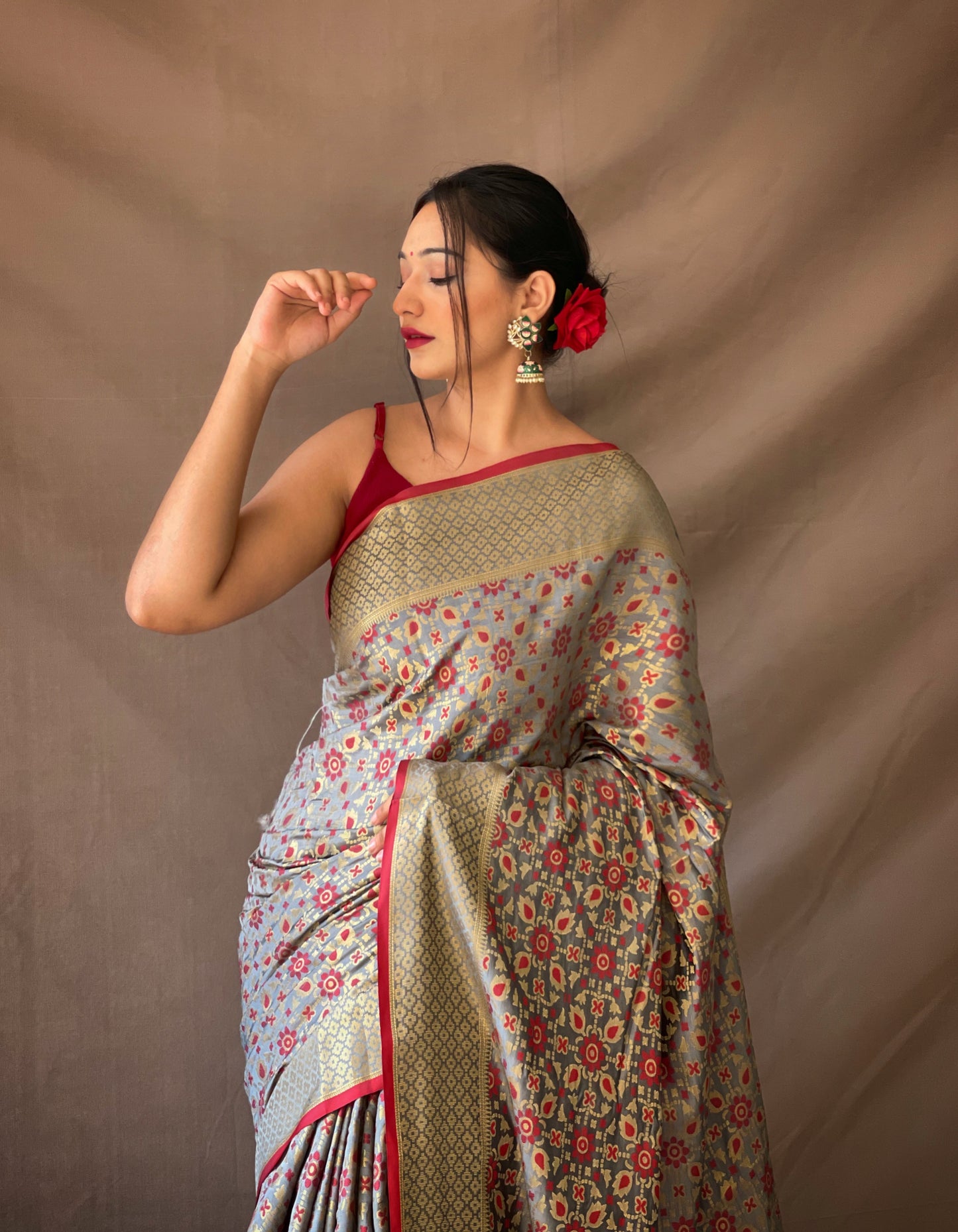 Gold Zari And Meenakari Patola Sarees