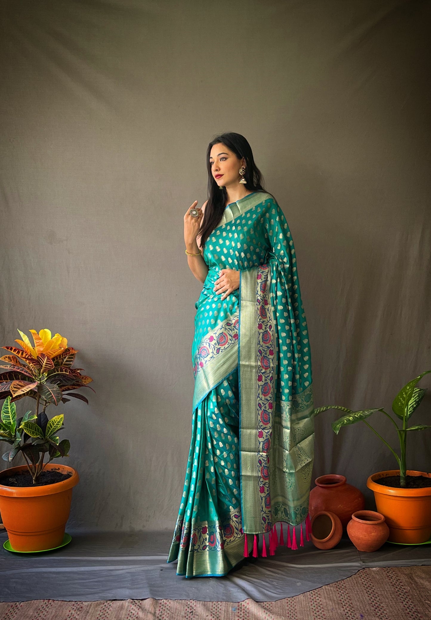 Sky Blue Banarasi Silk Sarees With Gold Zari Weaving