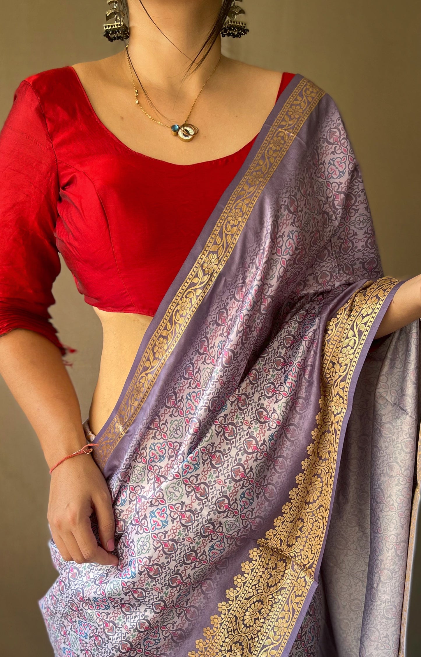 Purple Dola Silk Digital Printed Sarees