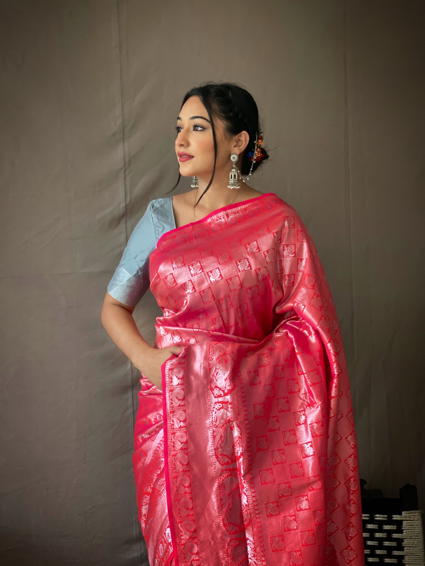 Pink Pure Kanjeevaram Silk Sarees.