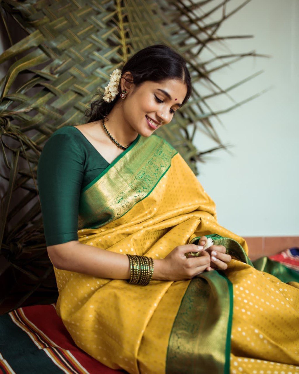 Yellow Pattu Saree With All Over Butties