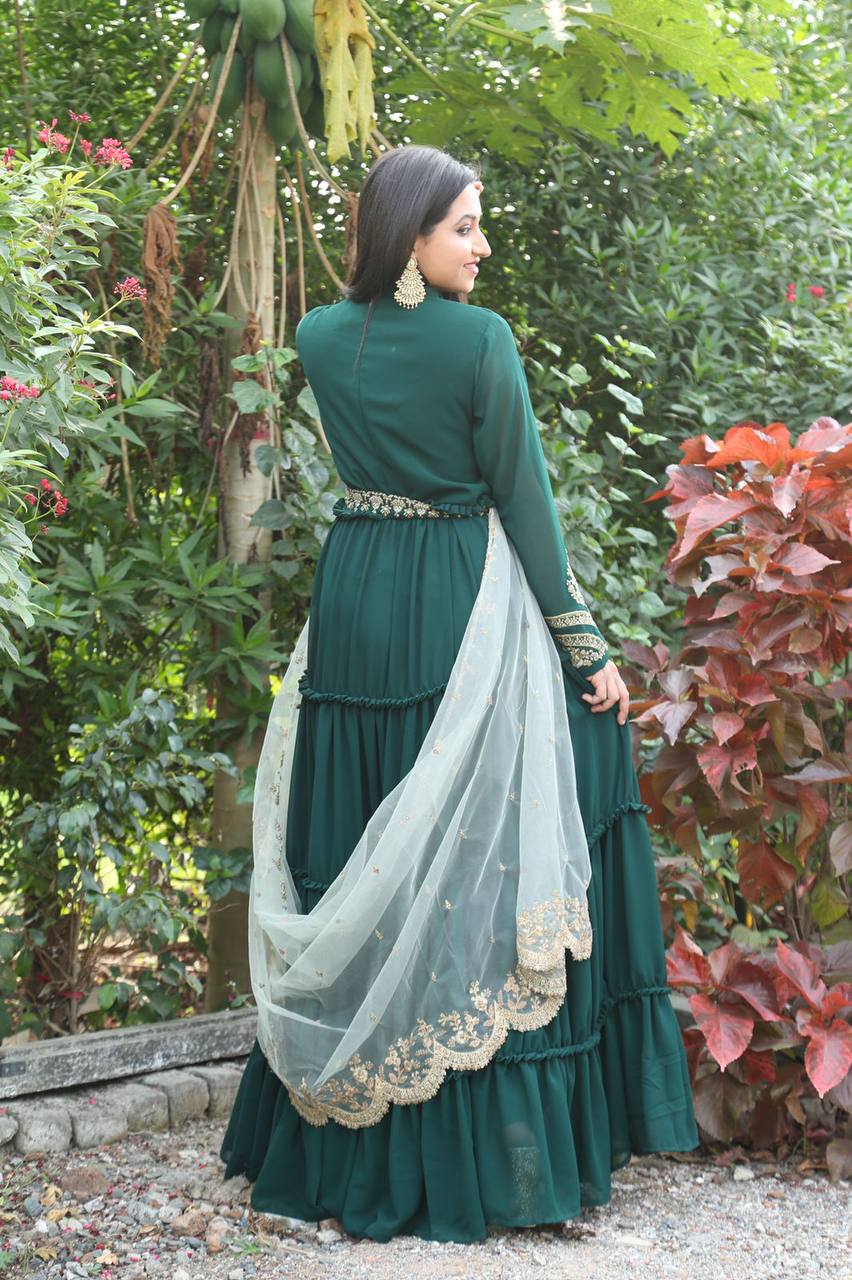 Green Nack Embroidered Anarkali Gown With Heavy Dupatta