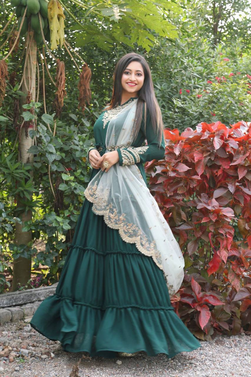 Green Nack Embroidered Anarkali Gown With Heavy Dupatta