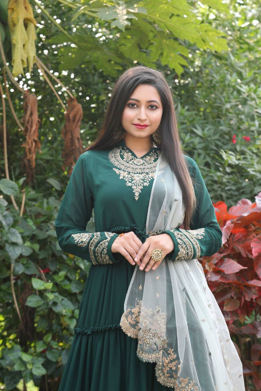 Green Nack Embroidered Anarkali Gown With Heavy Dupatta