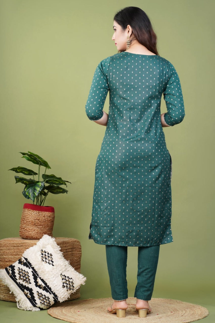 Pure Cotton Kurti With Heavy Thread work And Banarasi Dupatta