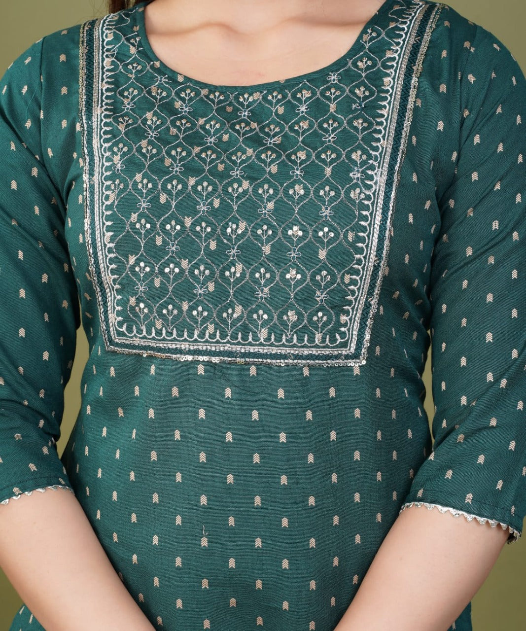 Pure Cotton Kurti With Heavy Thread work And Banarasi Dupatta