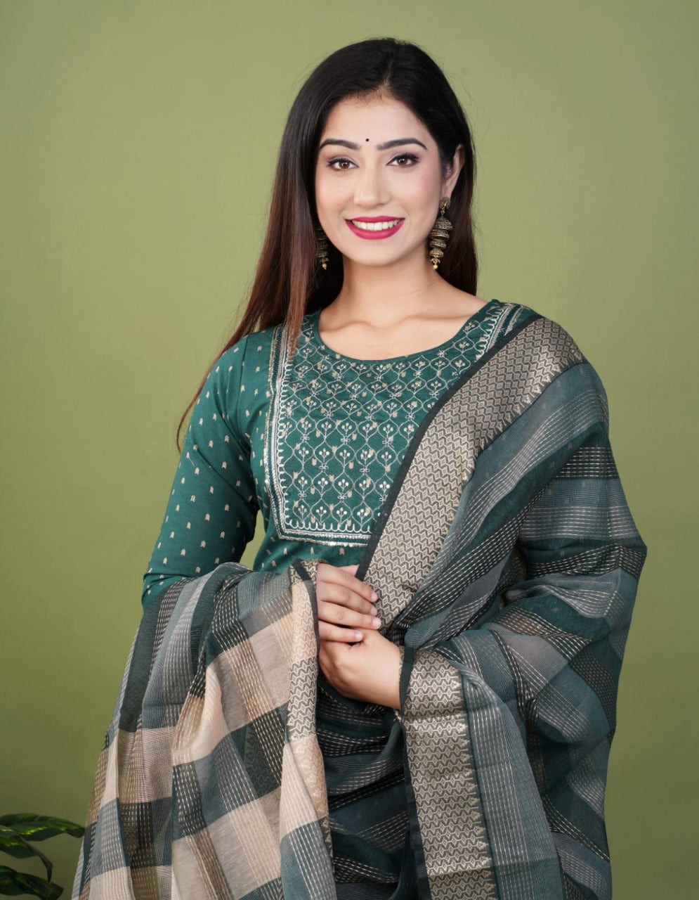 Pure Cotton Kurti With Heavy Thread work And Banarasi Dupatta