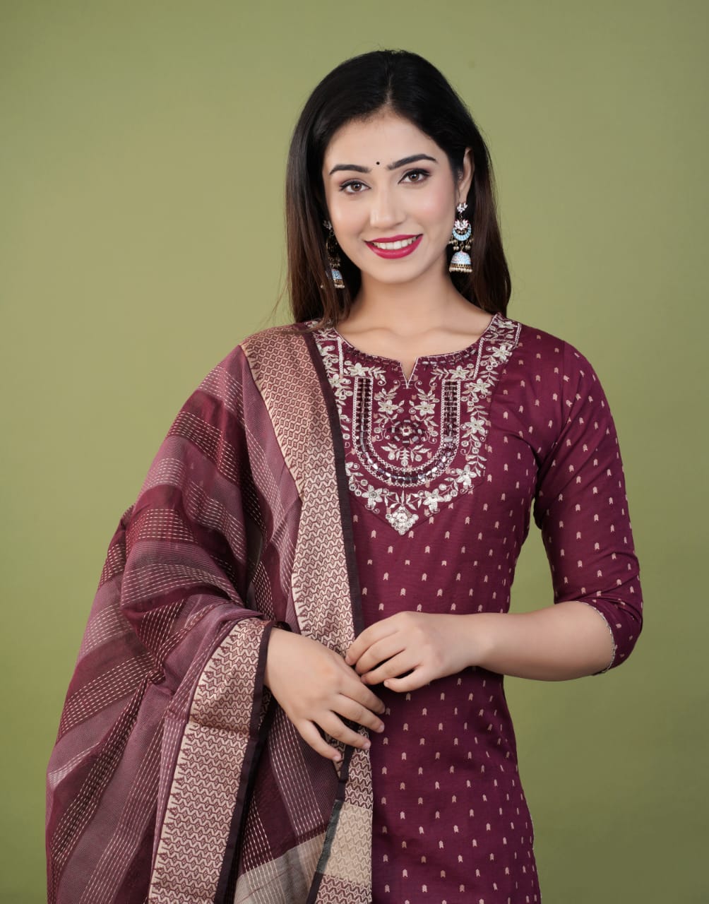Pure Cotton Kurti With Heavy Thread work And Banarasi Dupatta