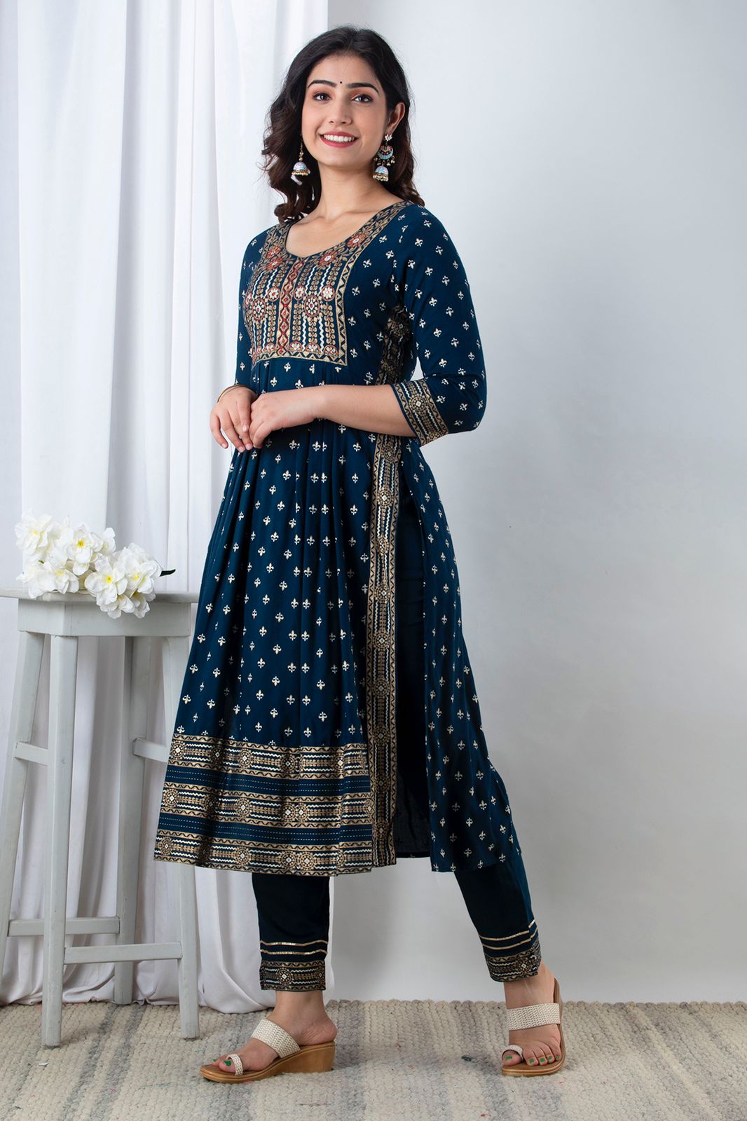 Saphire Blue Handworked Anarkali Kurta Set