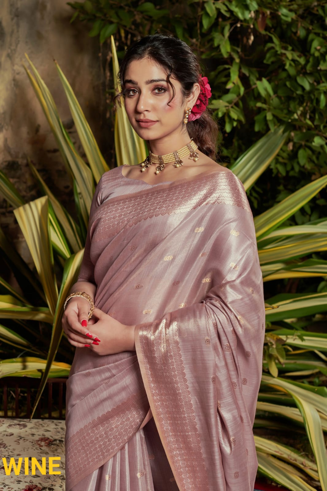 Maheshwari Tissue Silk Weaving Wine Colour Saree