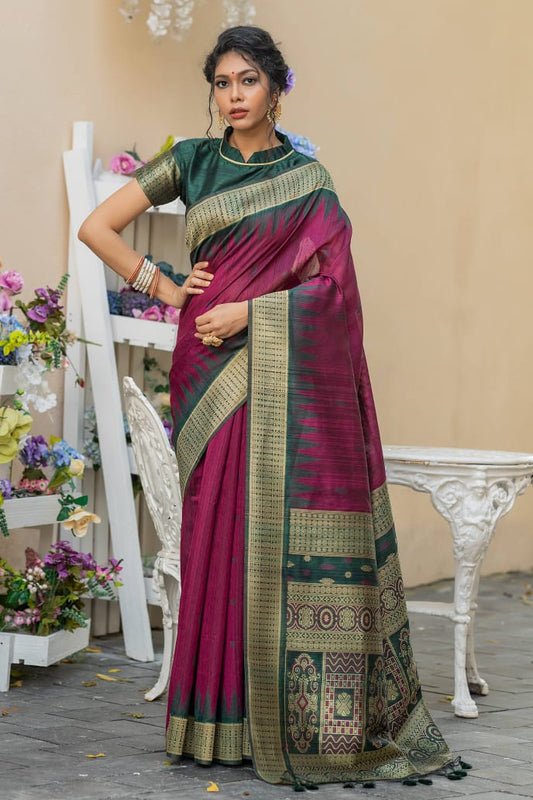 Semi Pure Tussur Silk weaving Saree With Temple Woven Border
