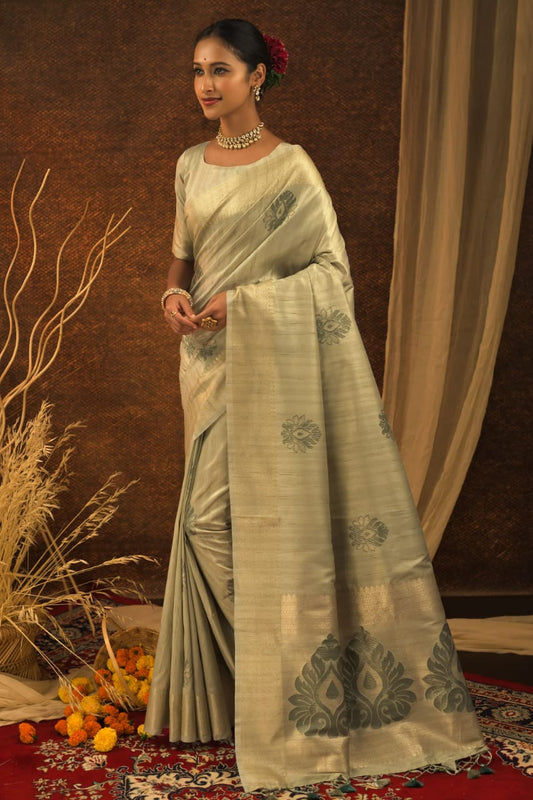 Cream Soft Mulberry Silk Weaving Saree