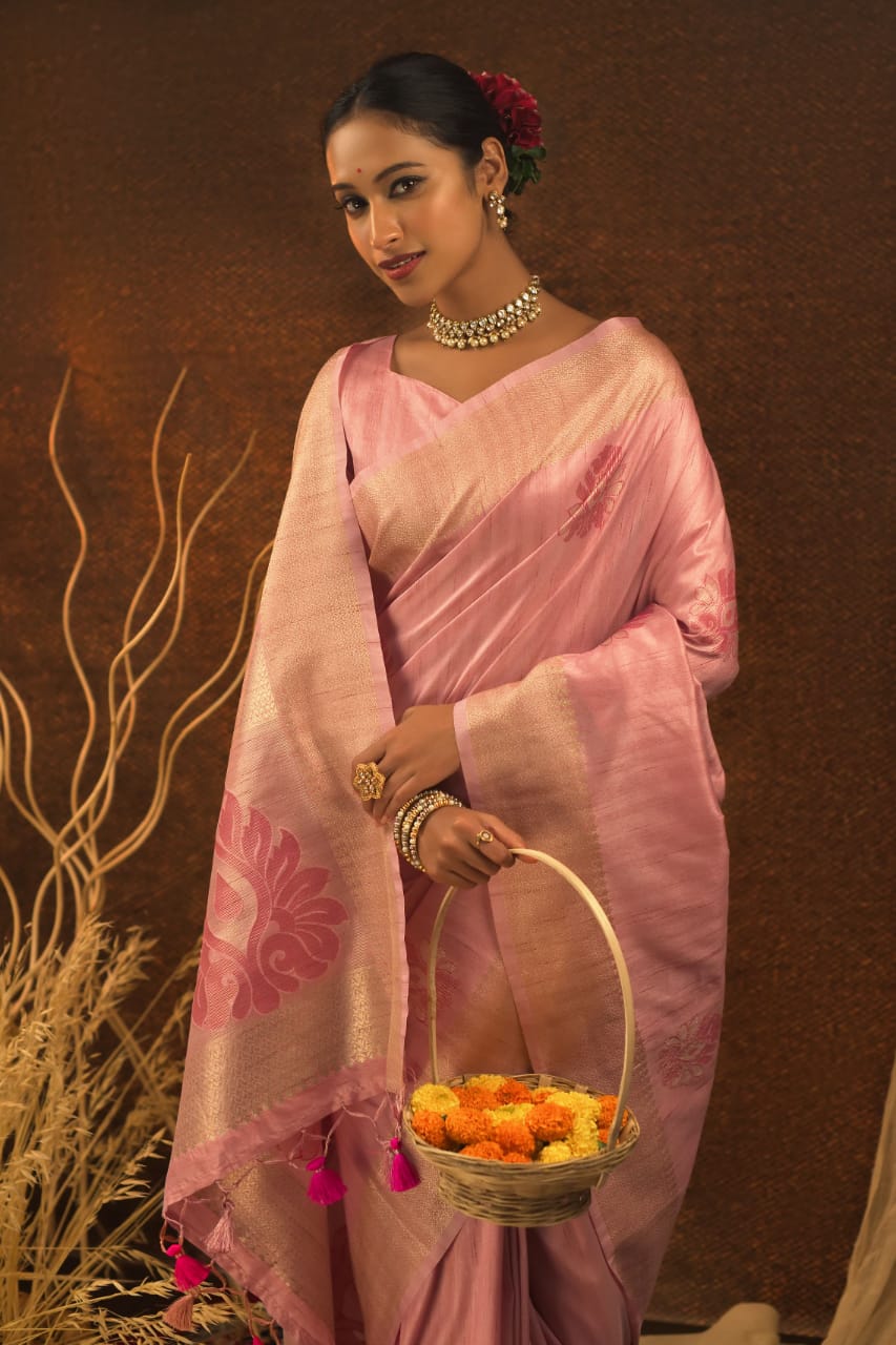 Pink Soft Mulberry Silk Weaving Saree