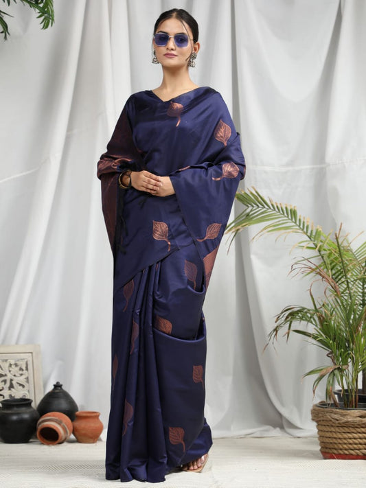 Blue Soft Silk Saree With Copper Zari Weaves Butties Saree