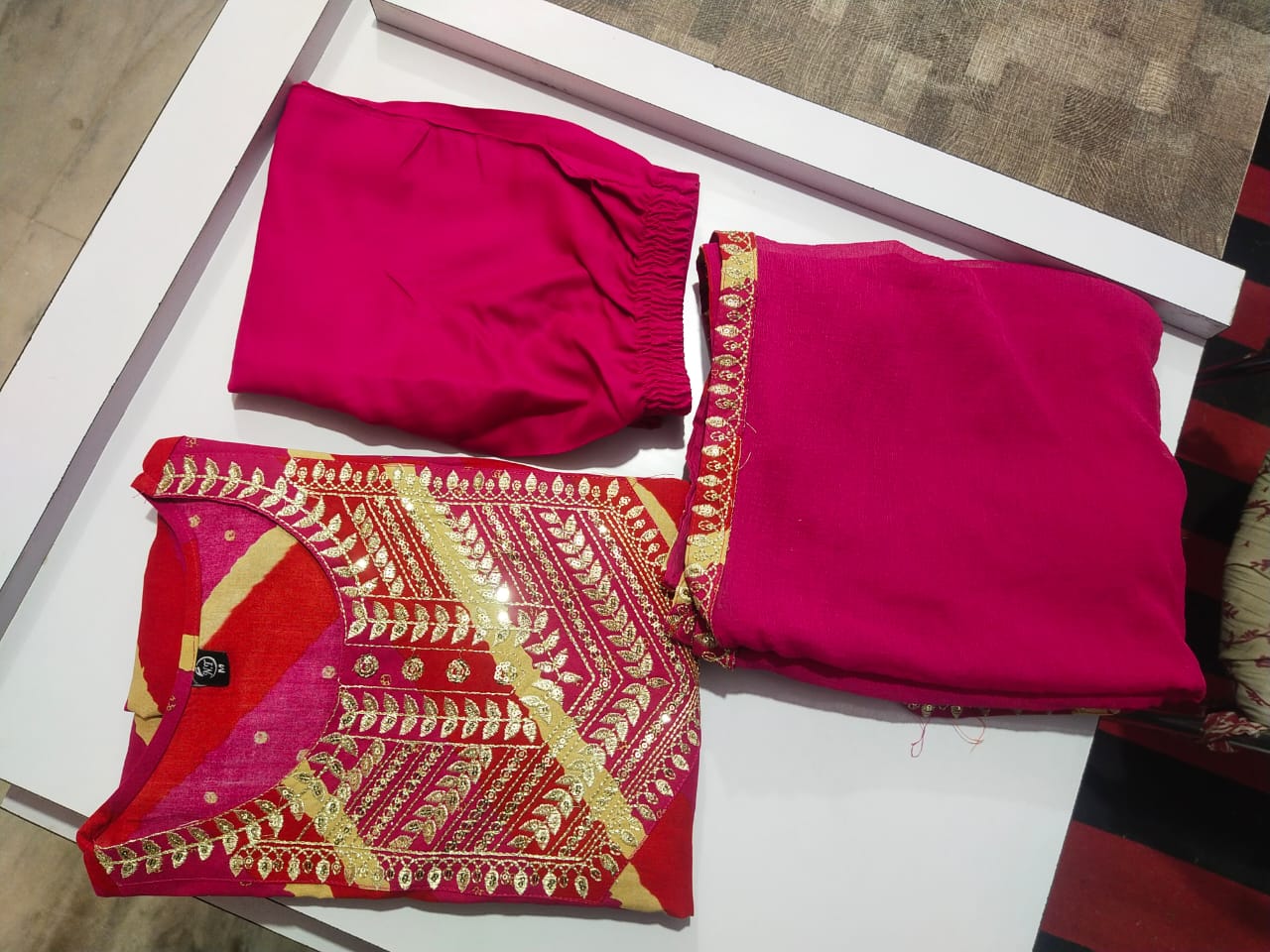 Printed Naira Cut Embroidery Kurti Set