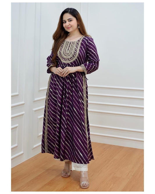 Embroidery And Printing Naira Cut Kurti Set