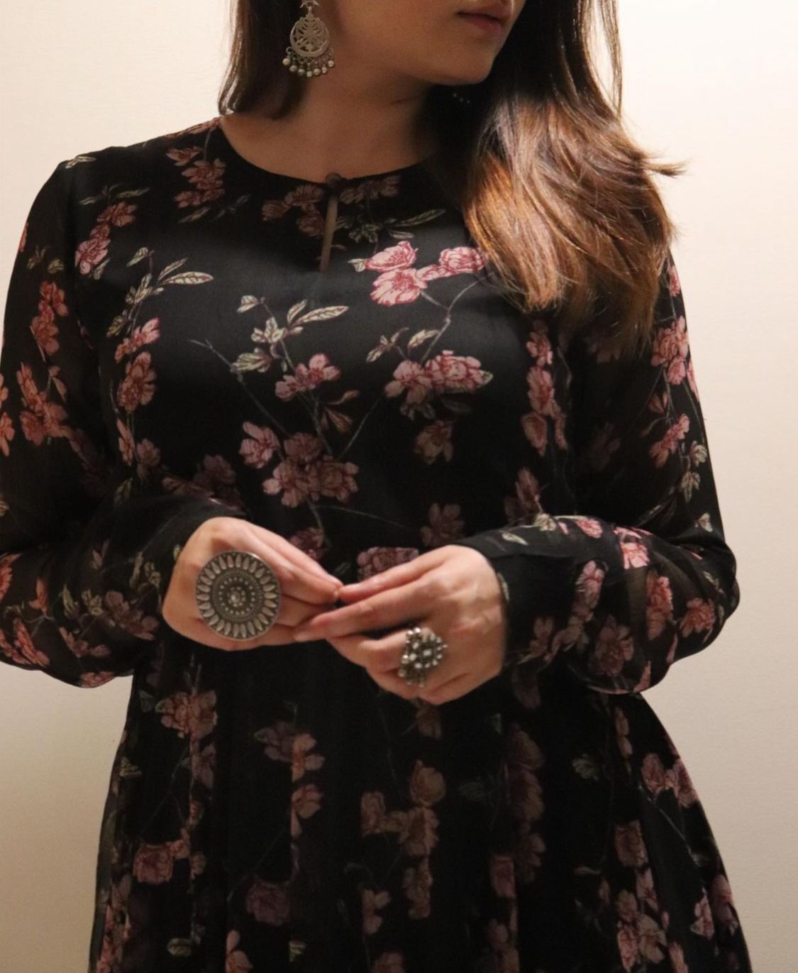 Beautiful Black Georgette Red Printed Gown