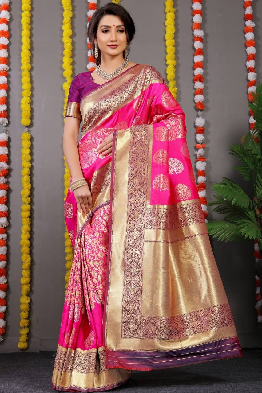 Rani Kanchipuram Pure Silk Handloom Saree With Pure Jari