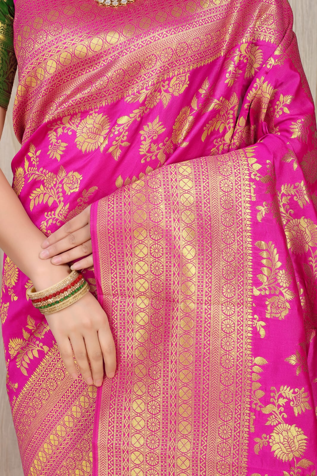 Pink Pure silk saree with gold Jari weaving work