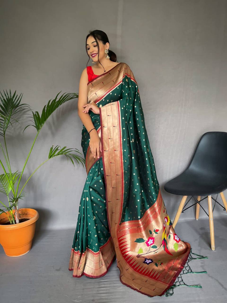 Green Pure Polka Paithani Silk Saree