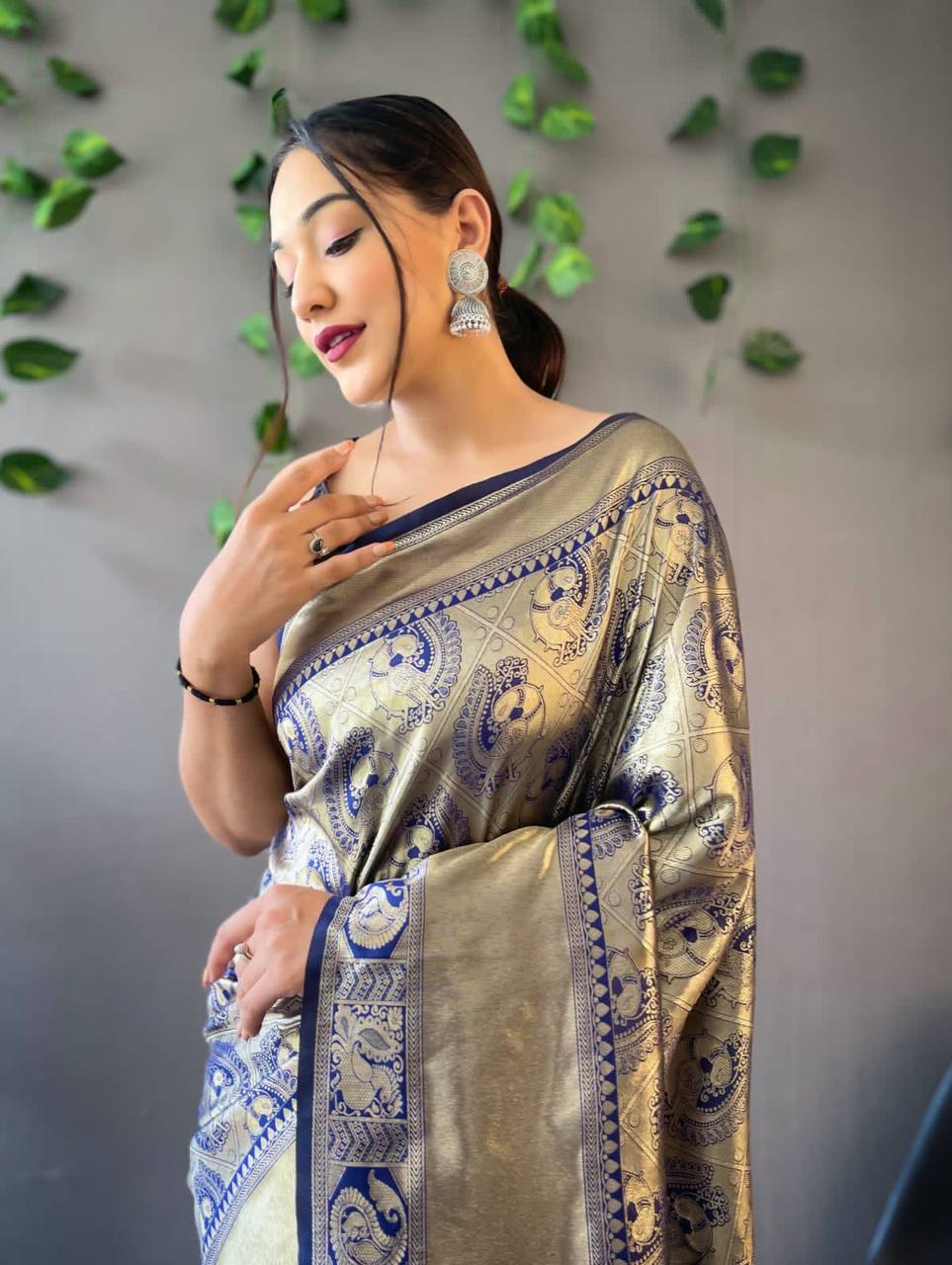 Heavy Silk Pure Dark Blue Saree