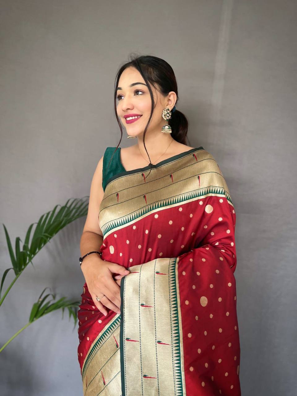 Red Pure Polka Paithani Silk Saree