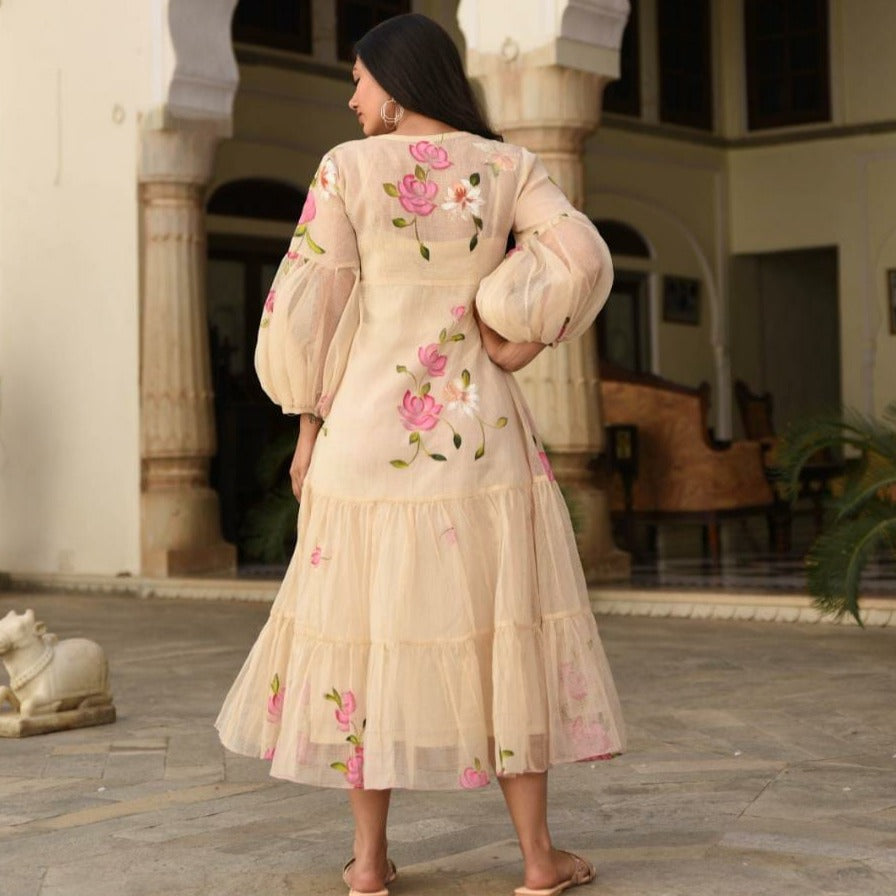 Premium Kota Doria Gown With Print