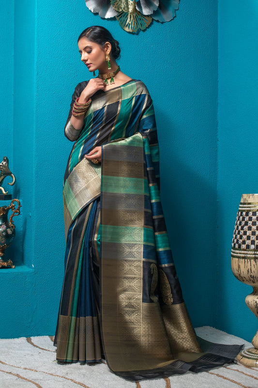 Mint Tussar Silk Saree with unique Bishnoi broad Border