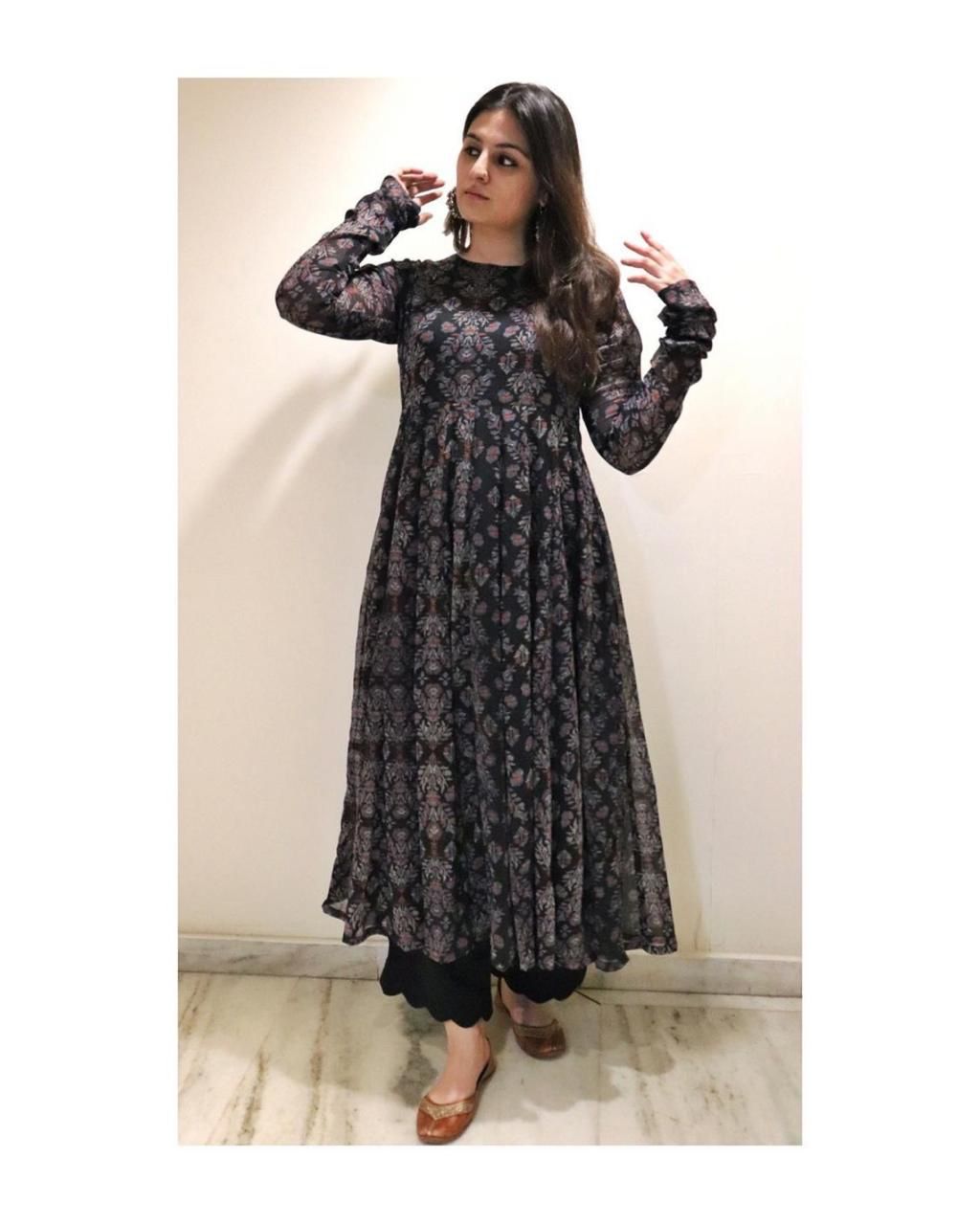Beautiful Black Painted Anarkali Set