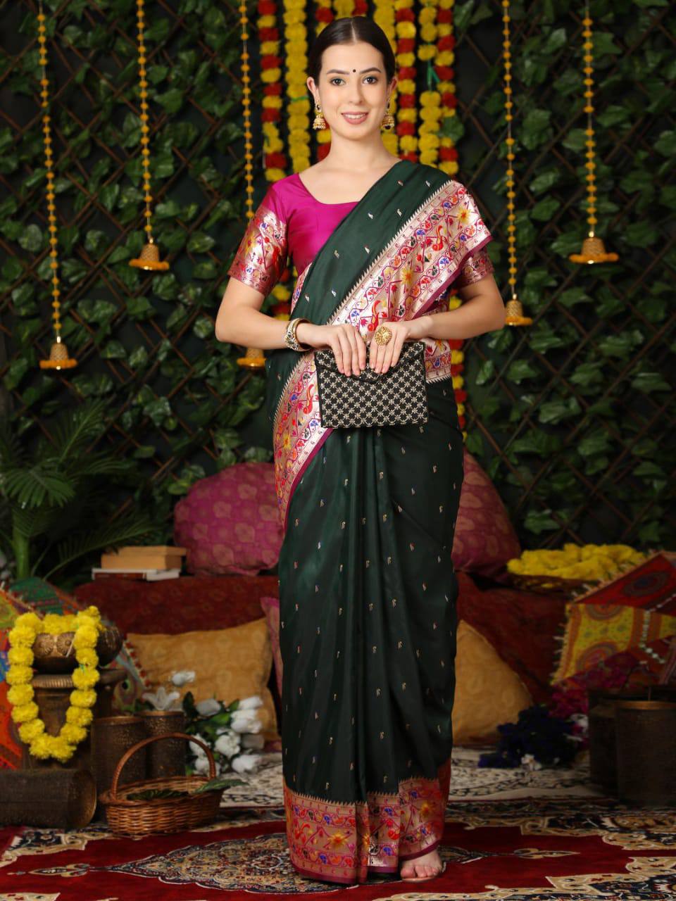 Green Banarasi Soft Silk Paithani Saree