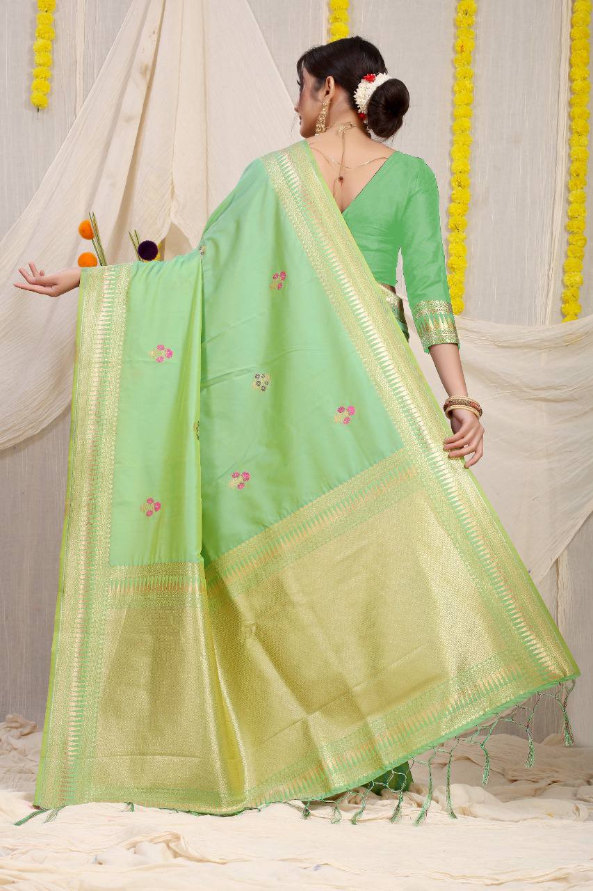 Kanchipuram Pure Light Green Silk Handloom Saree