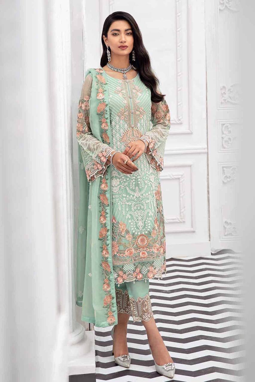 Heavy Mint Faux Georgette Salwar Suit With Nazmin Dupatta