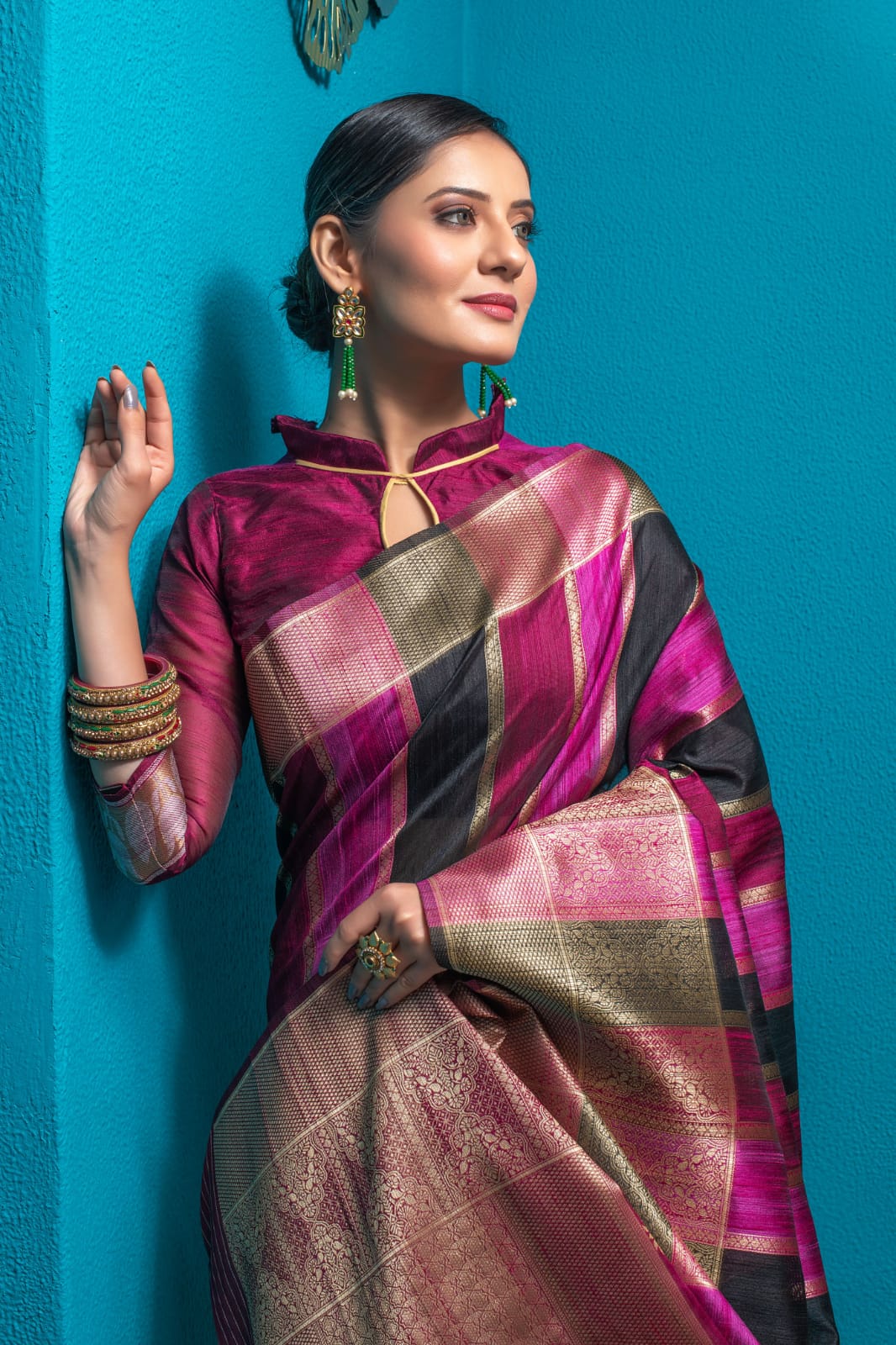 Jamun Tussar Silk Saree with unique Bishnoi broad Border