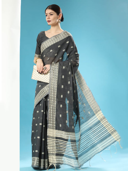 Black Chanderi Chikankari Weaving Saree With Classy Zari