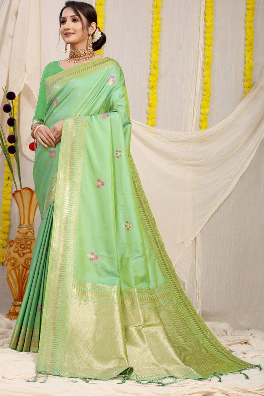 Kanchipuram Pure Light Green Silk Handloom Saree