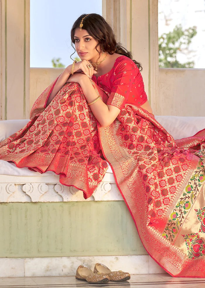 Red Soft Silk Bandhani Saree With Pure Jari Work