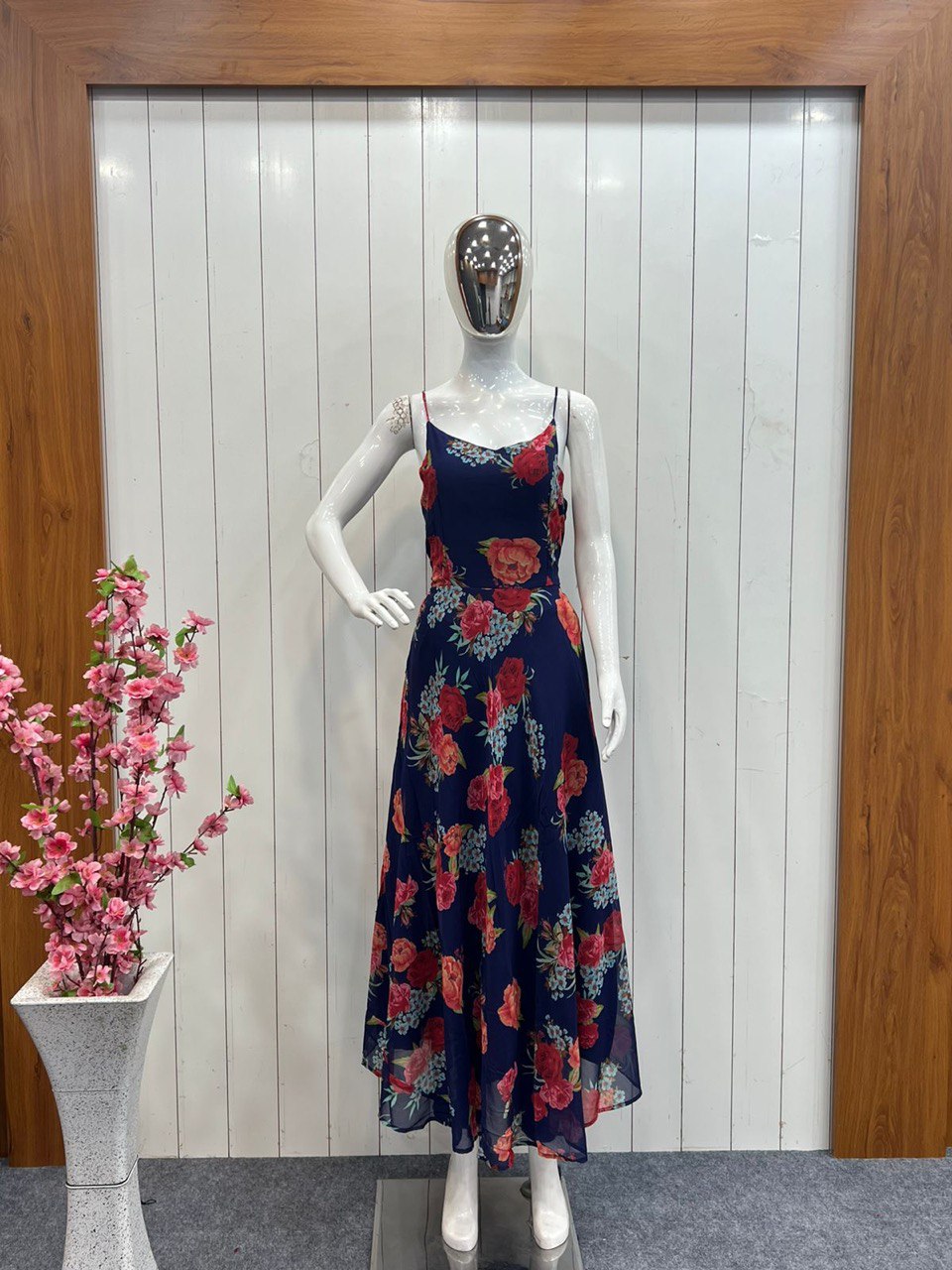 Beautiful Blue Fox Georgette Anarkali Gown With Floral Dupatta set