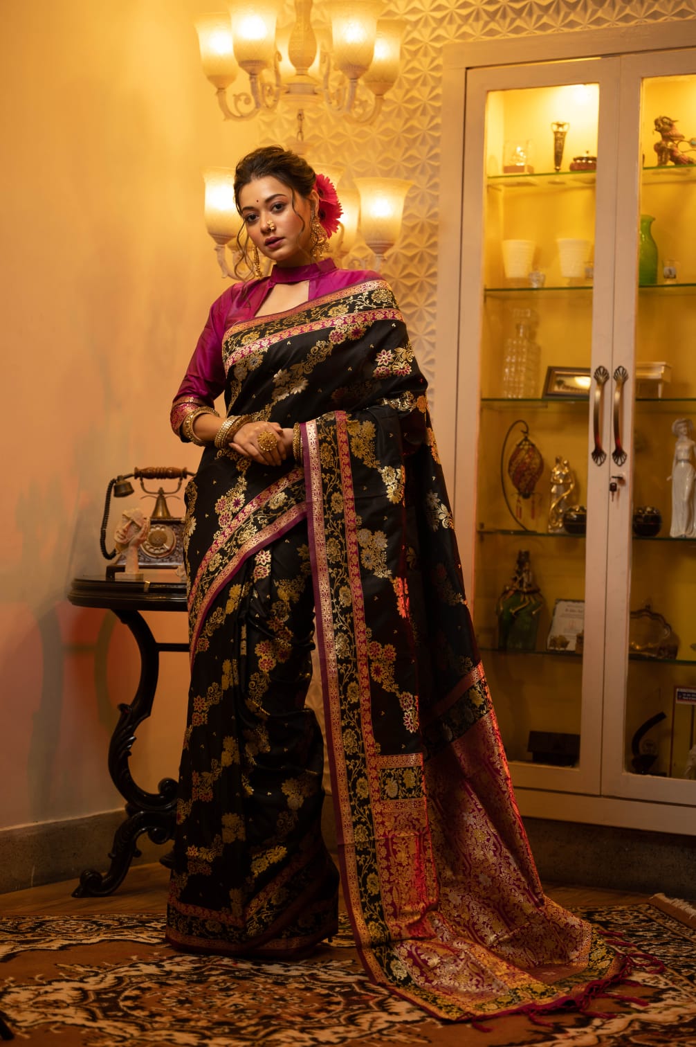 Black Soft Banarasi Silk Saree