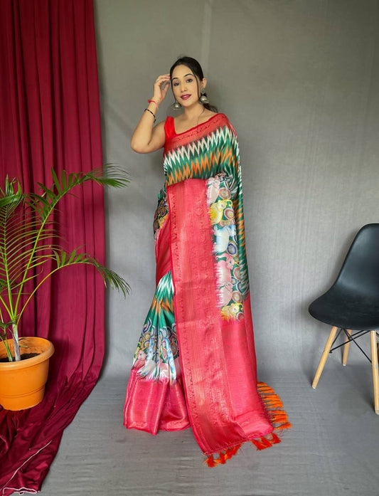 Pink Pure Kanchipuram Digital Printed Saree