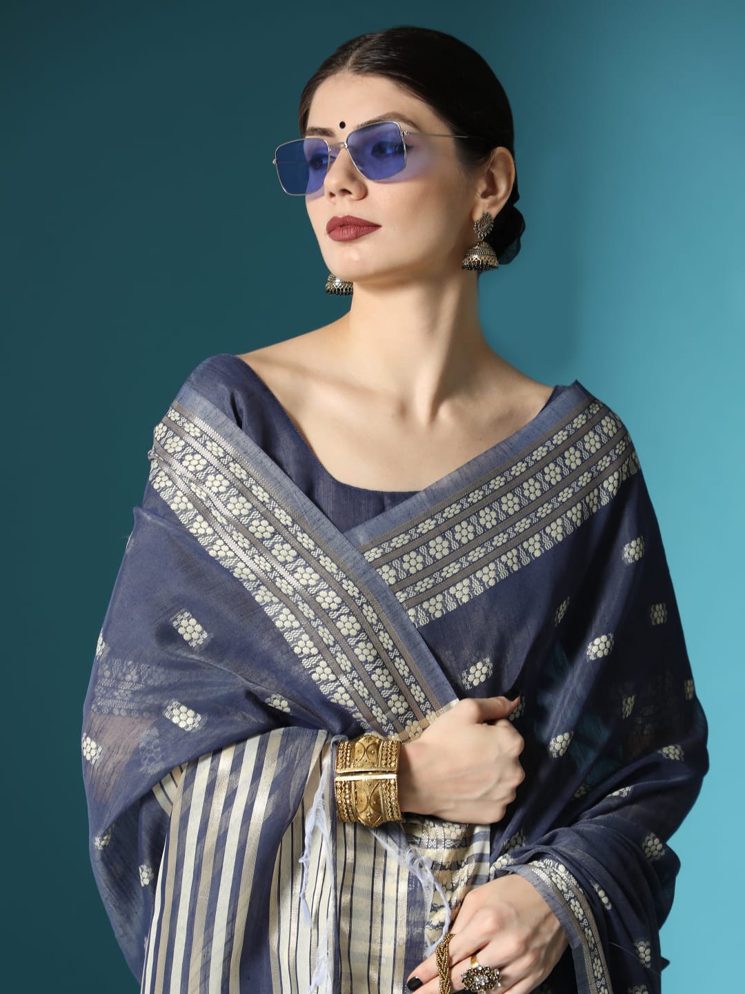 Blue Chanderi Chikankari Weaving Saree With Classy Zari