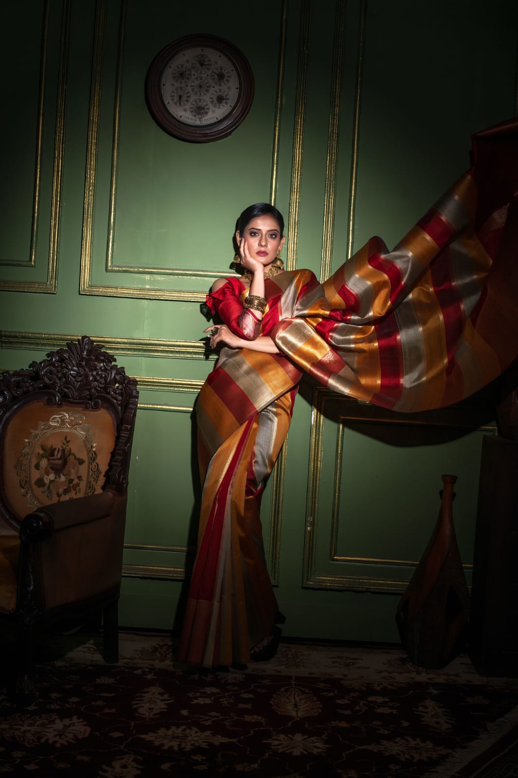 Red Tussar Silk Saree with unique Bishnoi broad Border