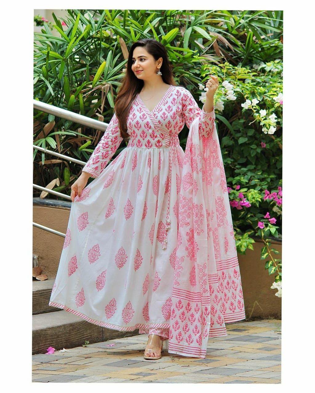 Beautiful Red Leaf printed Kurti Plazzo and Dupatta Set