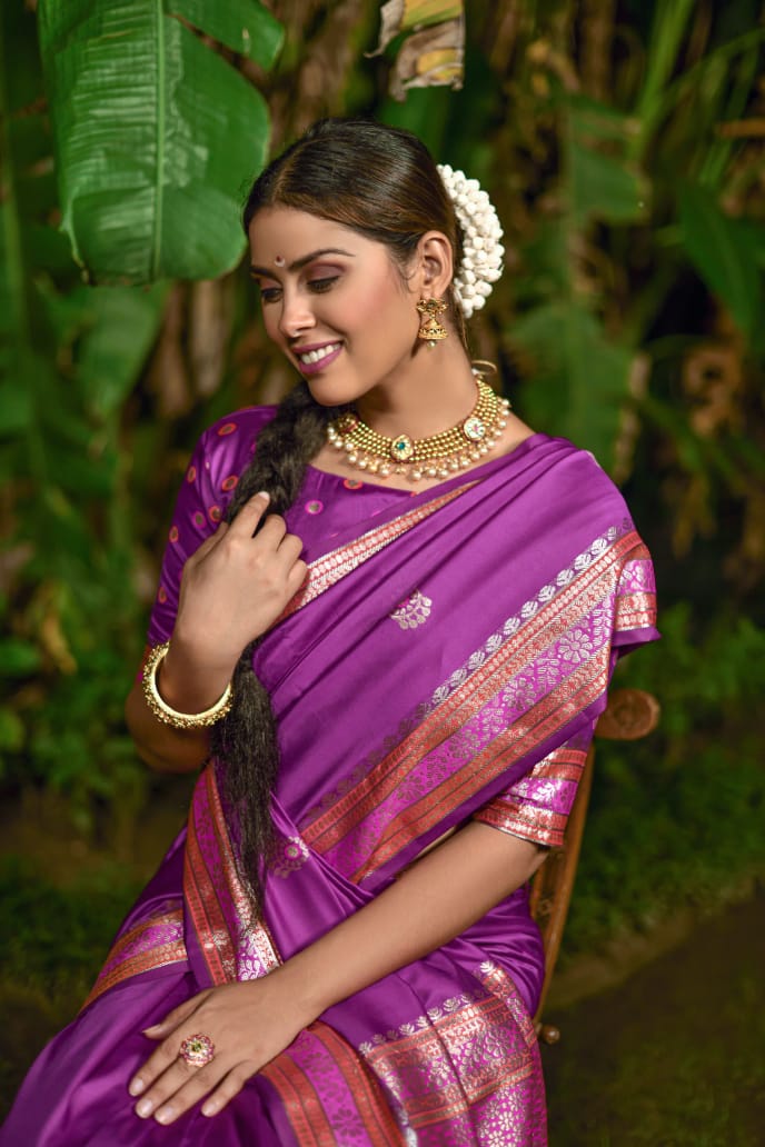 Purple Banarasi Soft Silk Saree With Butti Weaves
