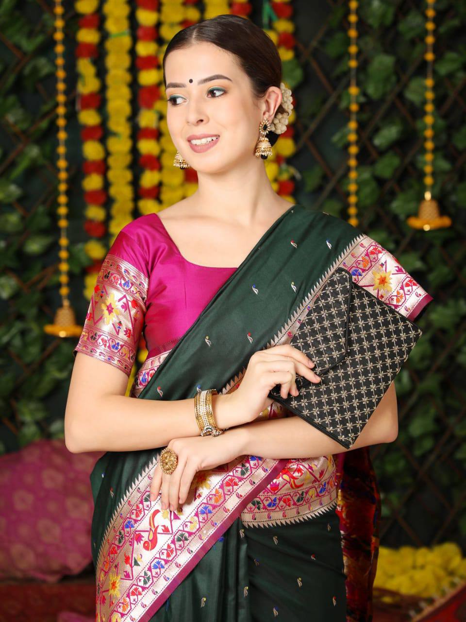 Green Banarasi Soft Silk Paithani Saree